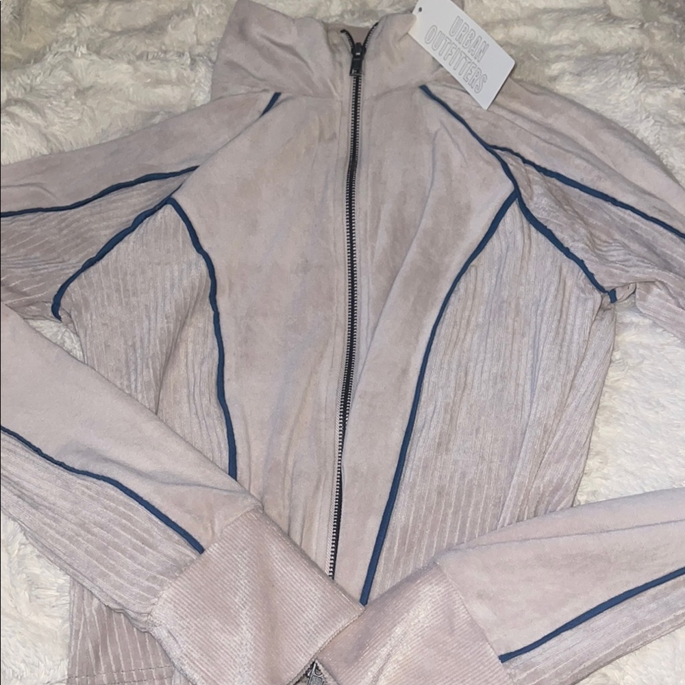 Urban Outfitters Women's Cream Jacket with Blue Accents